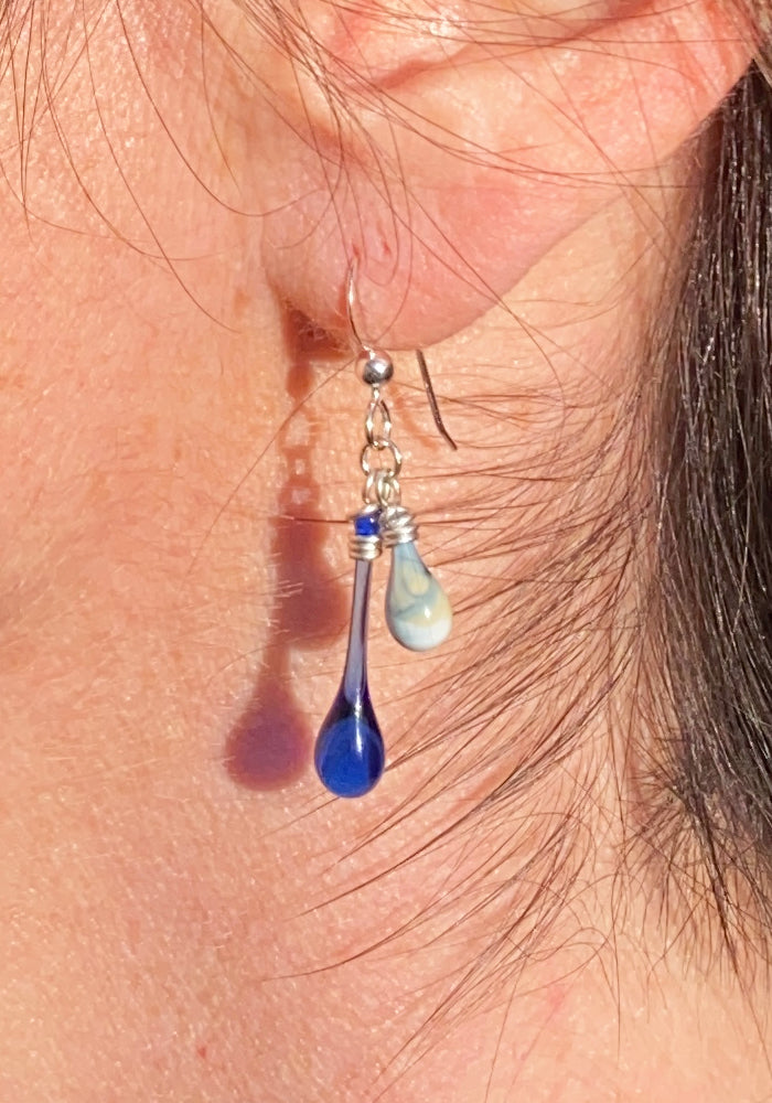 Duet Earrings for Everyday, Glass and Silver
