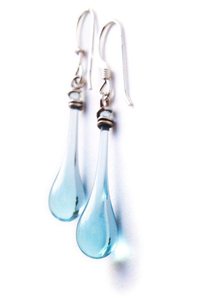 Raindrop earrings- Clear glass — Tisbury Art Glass