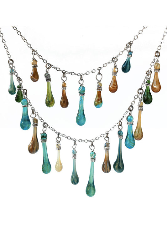 Turquoise and Brown Waterfall Necklace