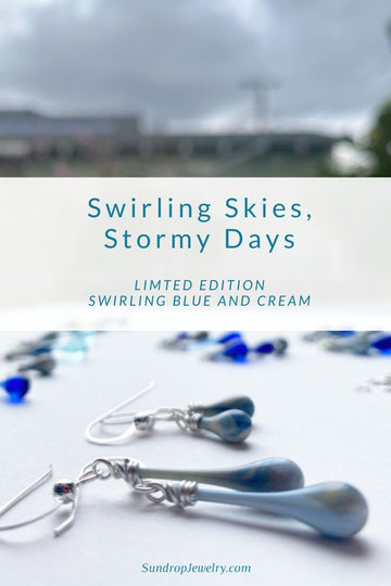 Earrings to match the stormy weather - swirling blues and creams. There is a lot of color variation in these drops - each one is almost like it's own tiny piece of art.