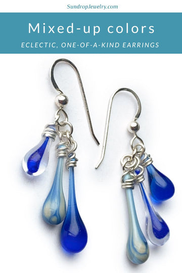Mixed up colors - eclectic one of a kind earrings from Sundrop Jewelry's newest collection, Storm