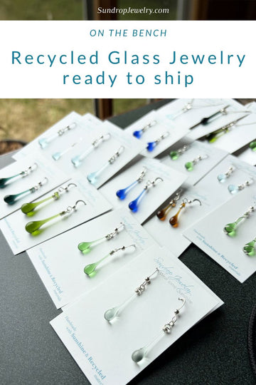 On the bench today: recycled glass jewelry ready to ship
