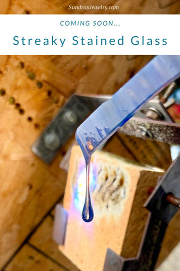 Streaky blue, purple, and pink sun-melted stained glass jewelry is coming soon! Limited edition from Sundrop Jewelry