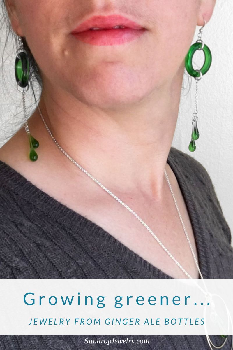 Jewelry from ginger ale bottles! Sun-melted glass and recycled silver jewelry.