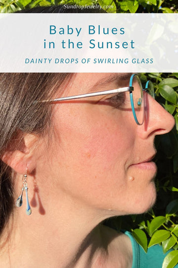 Baby blue dangle earrings in the sunset - limited edition glass teardrop earrings by Sundrop Jewelry