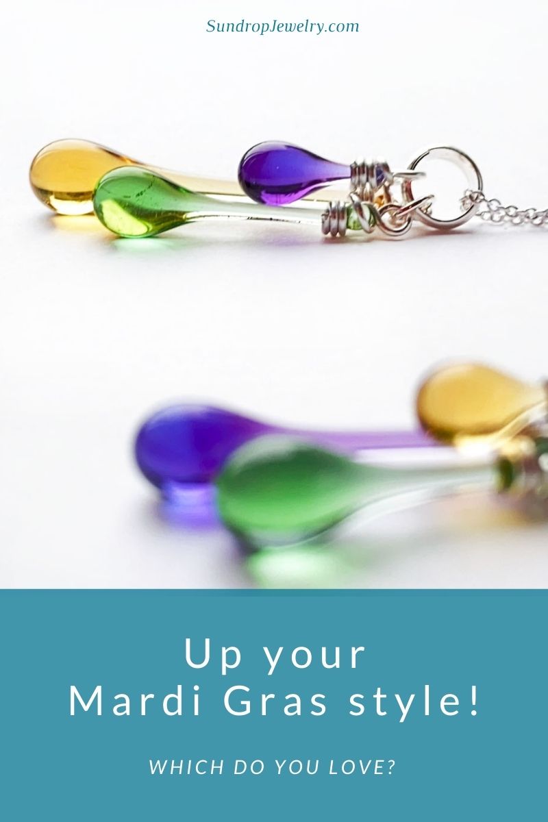 Two colorful pendants perfect for Mardi Gras by Sundrop Jewelry