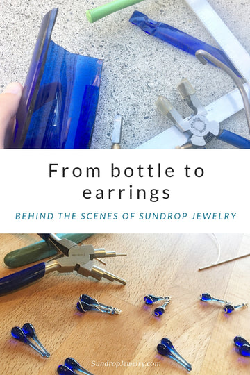 Skyy Vodka bottle recycled into sun-melted glass earrings