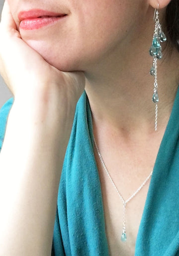 Soft pastels are perfect for Easter - aqua blue glass dangling earrings and dainty pendant