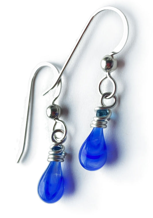Tiny Blue and White Demi Earrings
