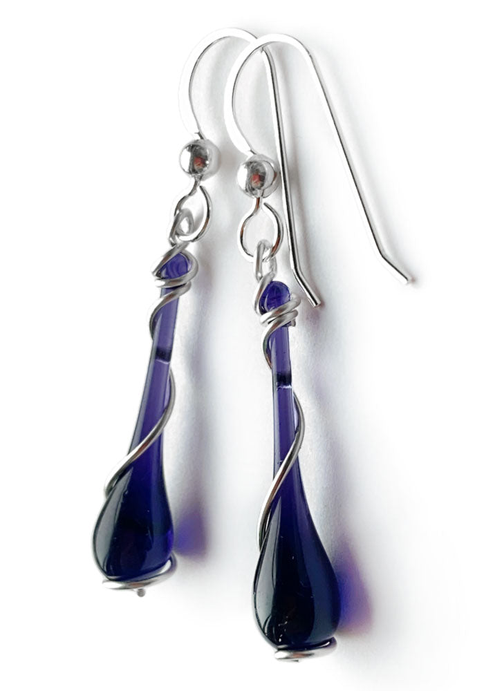 Dark Purple Lyra Silver Spiral Earrings