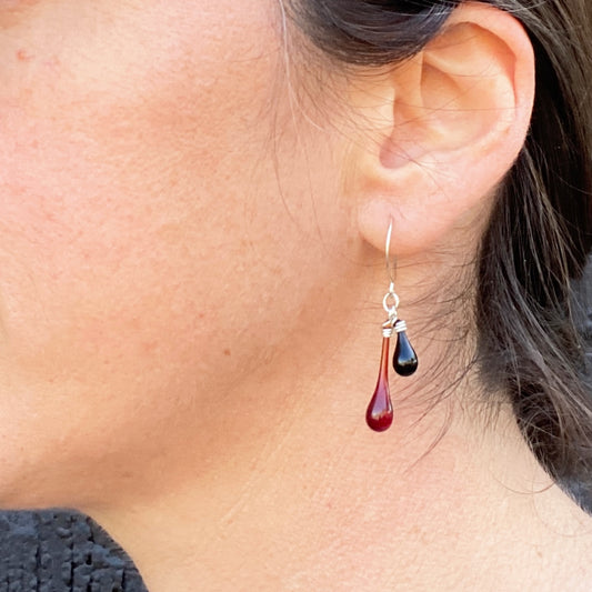 Red and Black Duet Earrings with handmade hooks