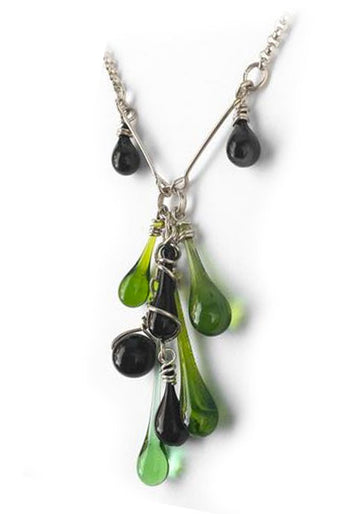 Green and Black Cluster Y-Necklace - glass Jewelry by Sundrop Jewelry