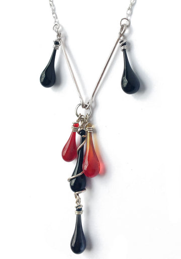 Black and Red Cluster Y-Necklace - glass Jewelry by Sundrop Jewelry