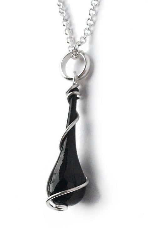 Black Lyra Pendant Necklace - glass Necklace by Sundrop Jewelry