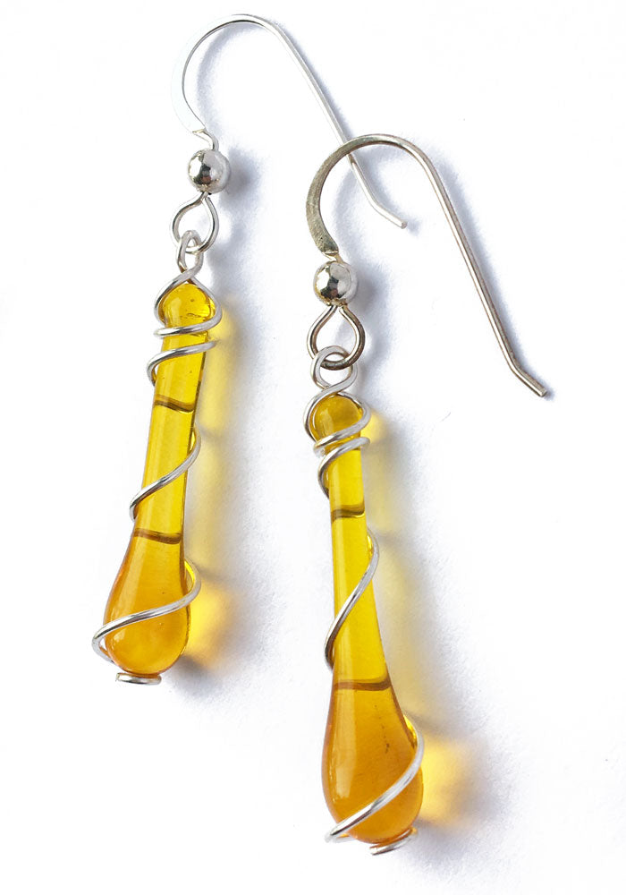 Honey Lyra Silver Spiral Earrings - glass Jewelry by Sundrop Jewelry