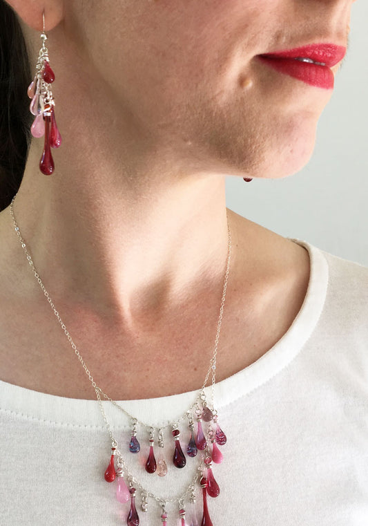 Pink Waterfall Earrings - glass Earrings by Sundrop Jewelry