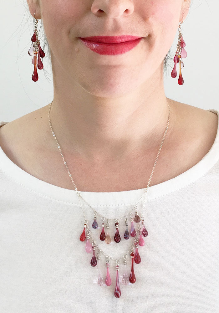 Pink Waterfall Earrings - glass Earrings by Sundrop Jewelry