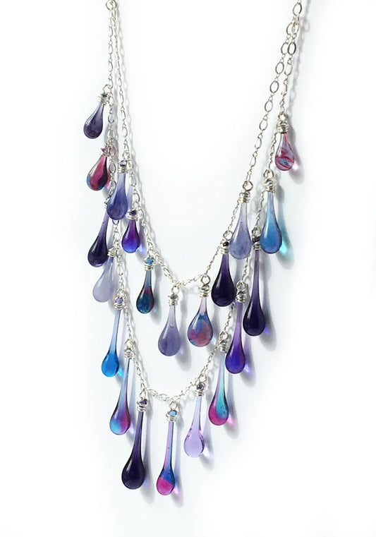 Purple Waterfall Necklace - glass Necklace by Sundrop Jewelry
