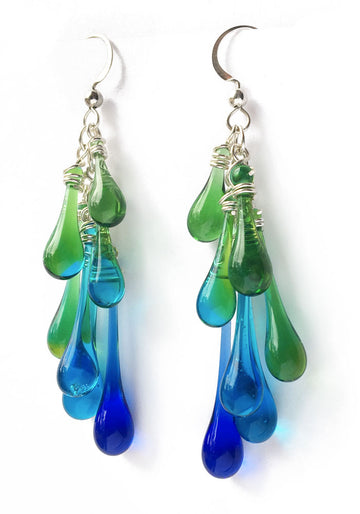 Rainforest Waterfall Earrings - glass Earrings by Sundrop Jewelry
