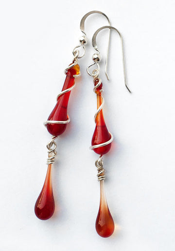 Strike Red Gemini Earrings - glass Earrings by Sundrop Jewelry